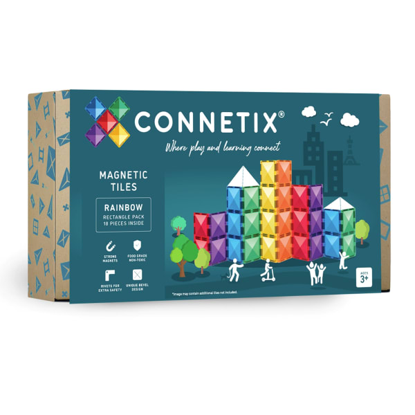 Connetix Magnetic Tiles Rainbow Rectangle Pack, 18 Pieces