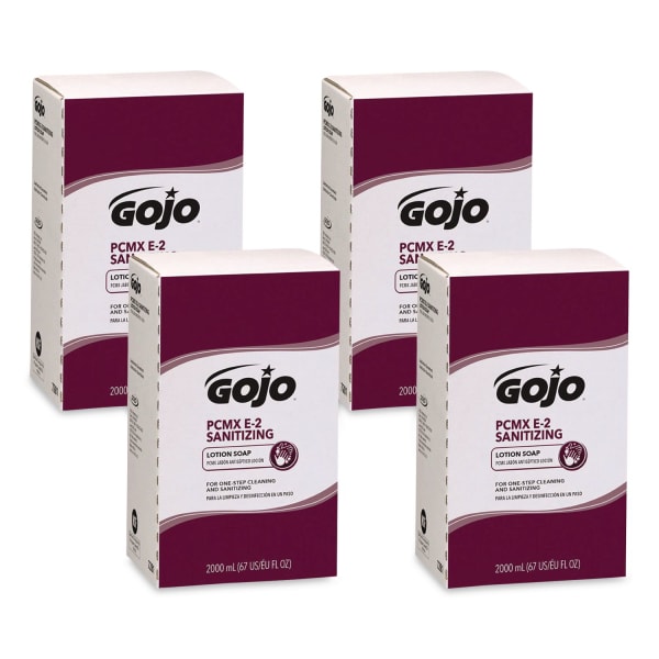 GOJO E2 Sanitizing Lotion Soap with PCMX Refill, For Pro TDX Dispenser, Fragrance-Free, 2,000 mL, 4/Carton