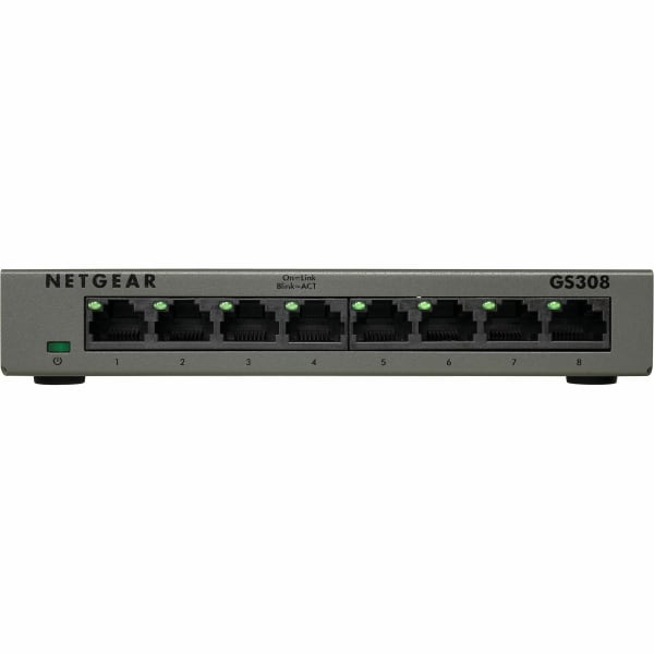 Netgear GS308 Ethernet Switch - 8 Ports - Gigabit Ethernet - 10/100/1000Base-T - 2 Layer Supported - Twisted Pair - GS308300PAS