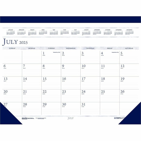 House of Doolittle Leather Academic Desk Pad Calendar, 22in x 17in, Blue, July 2023 to August 2024