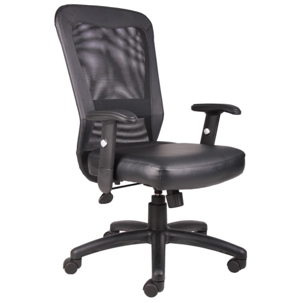 Boss Office Products Ergonomic LeatherPlus Bonded Leather/Mesh Web Chair, Black