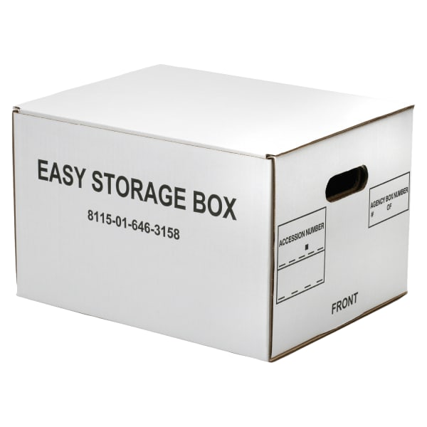 SKILCRAFT Easy Storage Boxes With Lift-Off Lids, Letter/Legal Size, 12in x 12in x 9 1/2in, White, Case Of 12 (AbilityOne 8115 01 646 3158)
