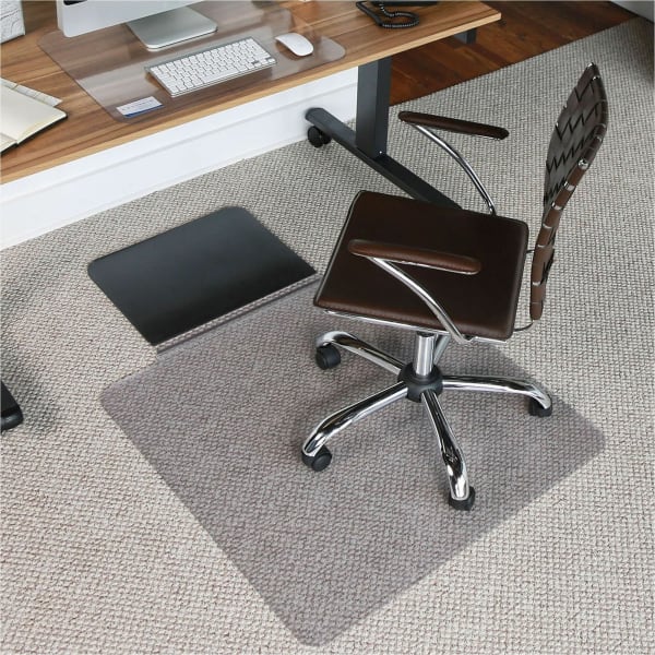 ES ROBBINS Sit or Stand Mat with Lip - Pile Carpet - 53in x 36in- Lip Size 18in x 20in- Rectangular - Vinyl, Foam - Clear - 1 Each - ESR184619