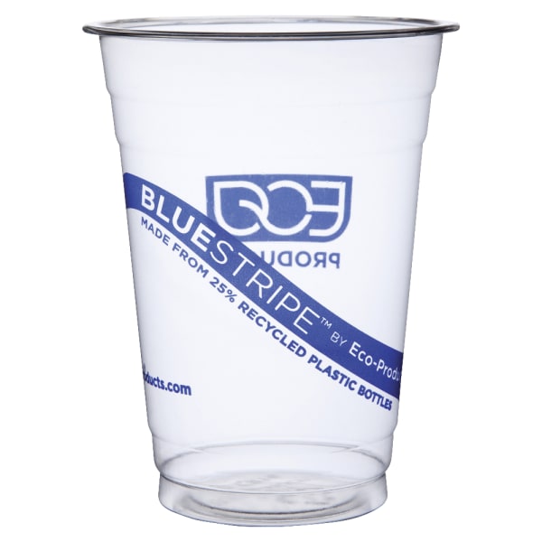 Eco-Products BlueStripe PET Cold Cups, 16 Oz, Clear/Blue, Pack Of 1,000