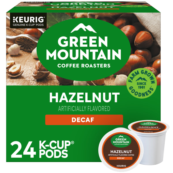 Green Mountain Coffee Single-Serve Coffee K-Cup Pods, Decaffeinated, Hazelnut, Carton Of 24