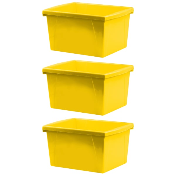 Storex Classroom Storage Bins, 4 Gallon, 7-15/16inH x 11-5/16inW x 13-5/8inD, Yellow, Pack Of 3 Bins