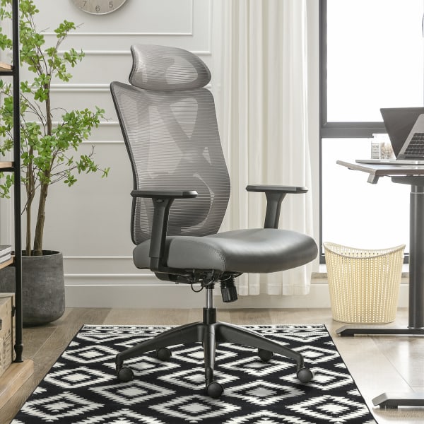 Serta SitTrue Ridgefield Ergonomic Mesh/Vegan Leather High-Back Task Office Chair, Gray/Black