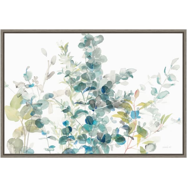 Amanti Art Eucalyptus I White Crop by Danhui Nai Framed Canvas Wall Art Print, 16inH x 23inW, Greywash