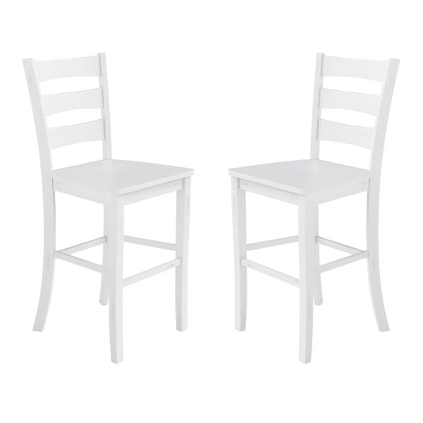 Flash Furniture Liesel Set of 2 Commercial Grade Wooden Classic Ladderback Bar Height Barstool with Solid Wood Seat, White Wash