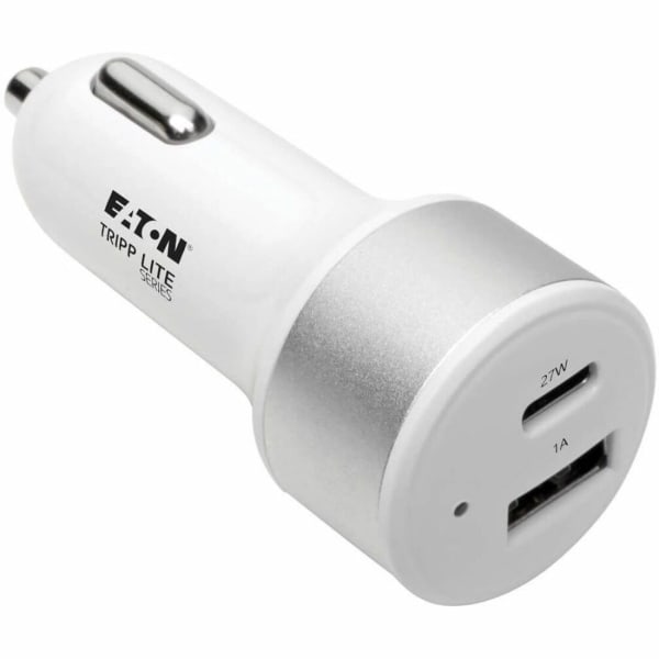Eaton Tripp Lite Series Dual-Port USB Car Charger with PD Charging - USB Type C (27W) & USB Type A (5V 1A/5W), UL 2089 - Car power adapter - 32 Watt - 3 A - QC 3.0 - 2 output connectors (USB, 24 pin USB-C) - white