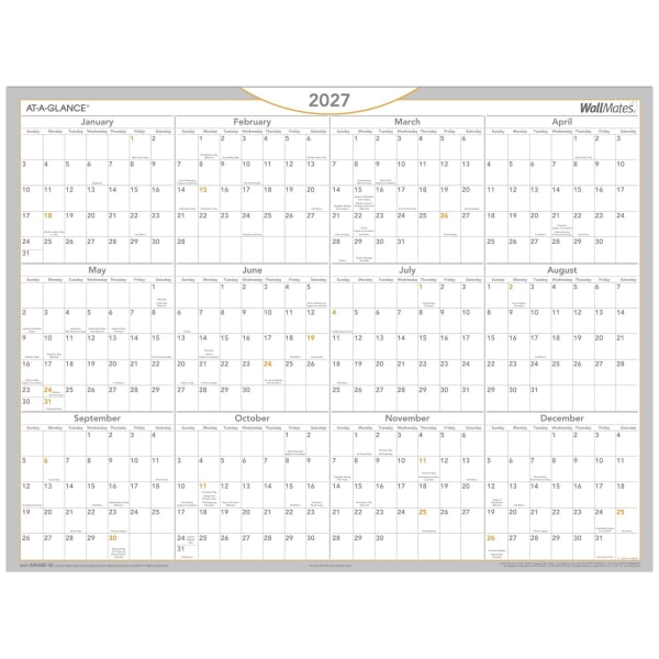AT-A-GLANCE 2027 WallMates Self-Adhesive Dry-Erase Yearly Calendar, Large, 24in x 18in