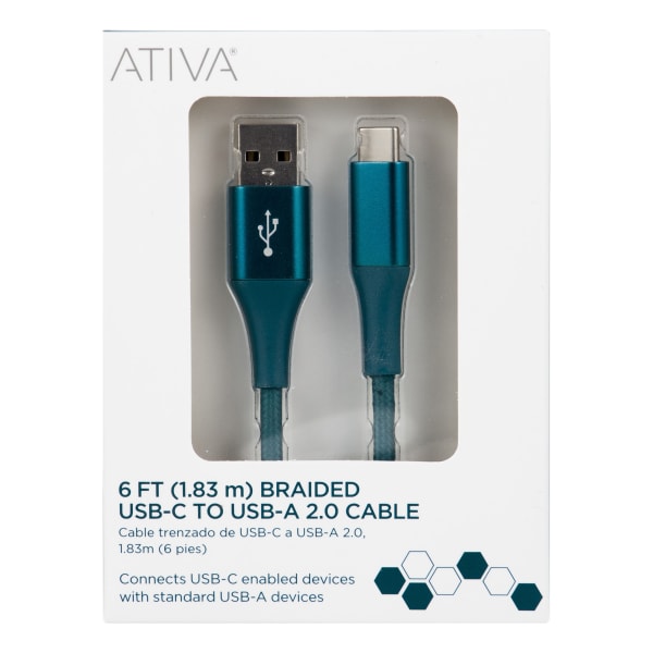 Ativa USB Type-C To USB Type-A Cable, 6ft, Emerald, 45398