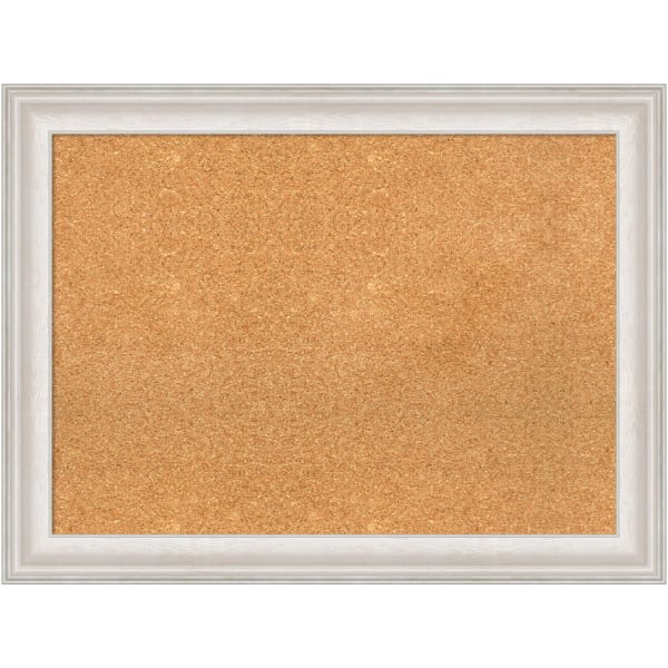 Amanti Art Cork Bulletin Board, 32in x 24in, Natural, Trio White Wash Silver Polystyrene Frame