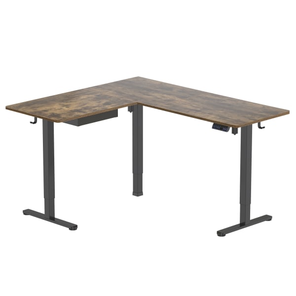 Mount-It! Large Height Adjustable 28.3in and 46.5in Corner Sit-Stand Desk, Brown