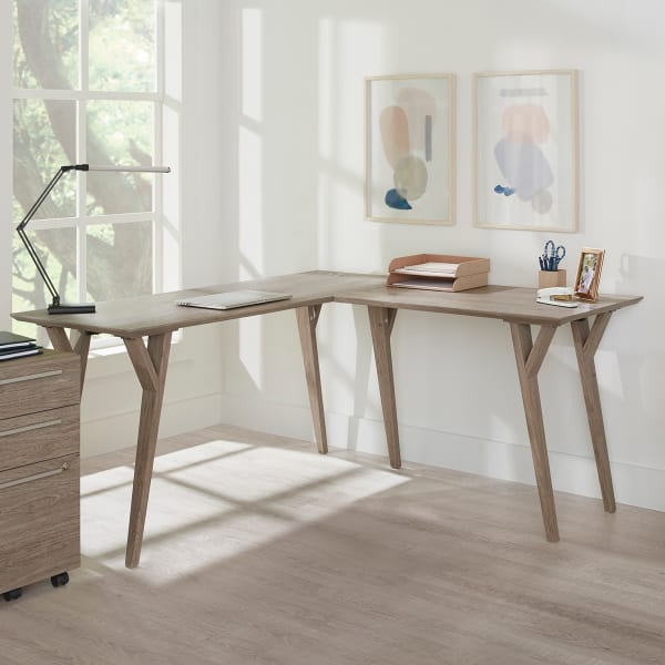 Realspace Trezza 62inW L-Shaped Computer Desk, Light Oak