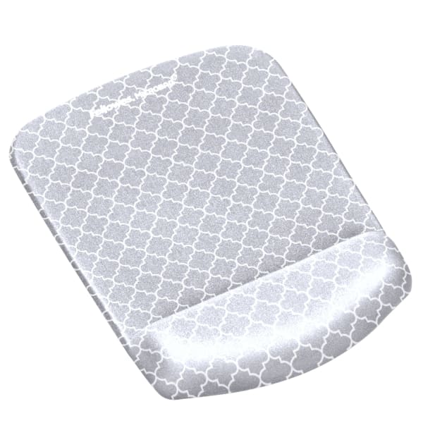 Fellowes PlushTouch Microban Mouse Pad With FoamFusion Wrist Rest,  Lattice Pattern, Gray/White