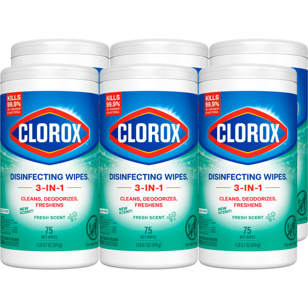 Clorox Disinfecting Wipes, Bleach Free Cleaning Wipes  Fresh - 75 Wipes per Canister, 6 Canisters