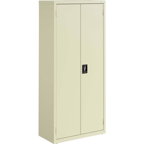 Lorell Fortress Series Slimline Storage Cabinet - 30in Width x 15in Depth x 66in Height - 4 x Shelf(ves) - 720 lb Load Capacity - Durable, Welded, Nonporous Surface, Recessed Handle, Removable Lock, Locking System - Putty - Baked Enamel - Steel - Recycled