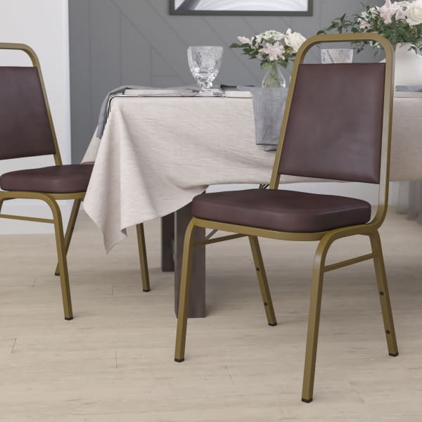 Flash Furniture HERCULES Series Trapezoidal-Back Stacking Banquet Chair With 2-1/2in Thick Seat, Brown/Gold