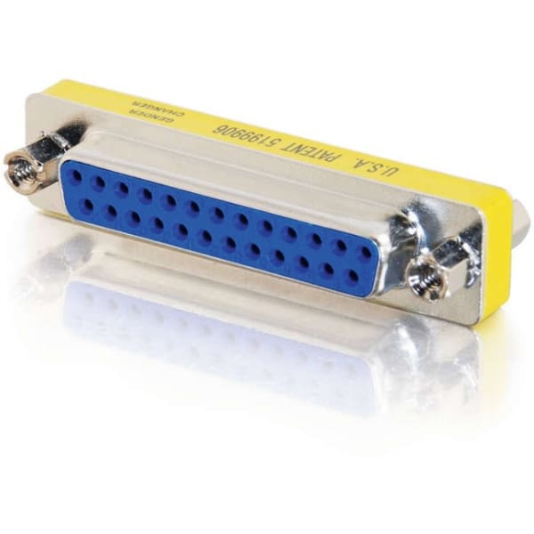 C2G DB25 Mini Gender Changer (Coupler) - F/F - 1 x 25-pin DB-25 Female - 1 x 25-pin DB-25 Female - Silver, Yellow - 1 Each