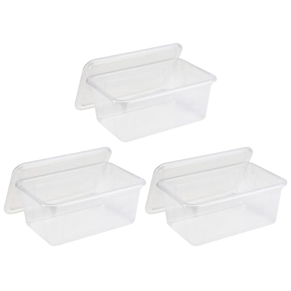 Storex Small Cubby Bins with Lids, 5-1/8inH x 7-13/16inW x 12-1/4inD, Clear, Pack Of 3 Bins