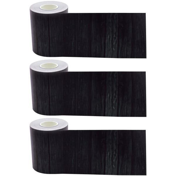 Teacher Created Resources Straight Rolled Border Trim, Black Wood, 50' Per Roll, Pack Of 3 Rolls
