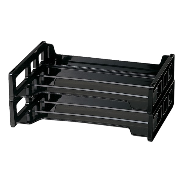 OIC Side-Loading Plastic Stackable Desk Trays, Black, Pack Of 2