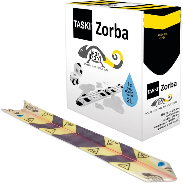 Diversey TASKI Zorba Leak Lizard Absorbent Control Strips, 100ft Total, Multicolor, Carton Of 50 Strips