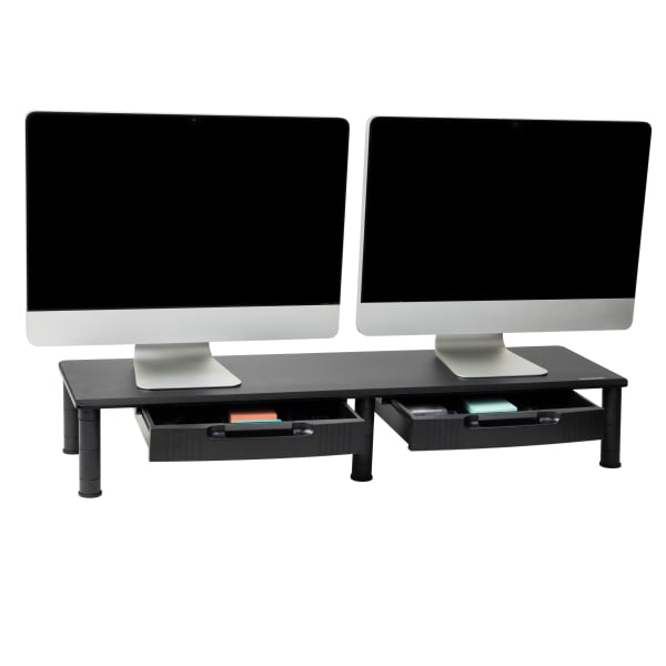 Mind Reader Dual-Monitor Stand With Drawers, 6-1/2inH x 11inW x 38-1/2inD, Black