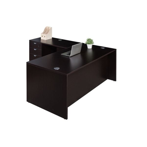 Boss Holland Series 66inW L-Shaped Corner Desk With File Pedestal, Mocha