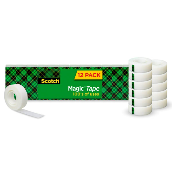 Scotch Magic Tape, Invisible, 12 Tape Rolls, 3/4 in x 1000 in, Home Office Supplies and School Supplies for College and Classrooms