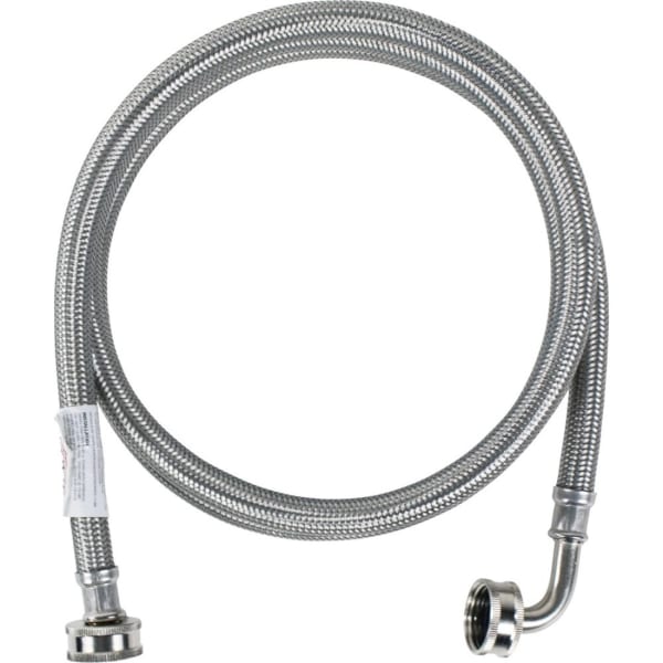 Certified Appliance Accessories Braided Stainless Steel Washing Machine Hose with Elbow - 72in - Silver, Stainless Steel - Stainless Steel, Vinyl, Polyvinyl Chloride (PVC), Polyester - 1