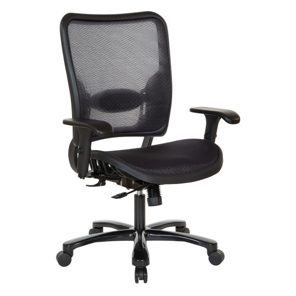 Office Star Space Seating 75 Series Ergonomic Air Grid Mid-Back Big And Tall Chair, Black