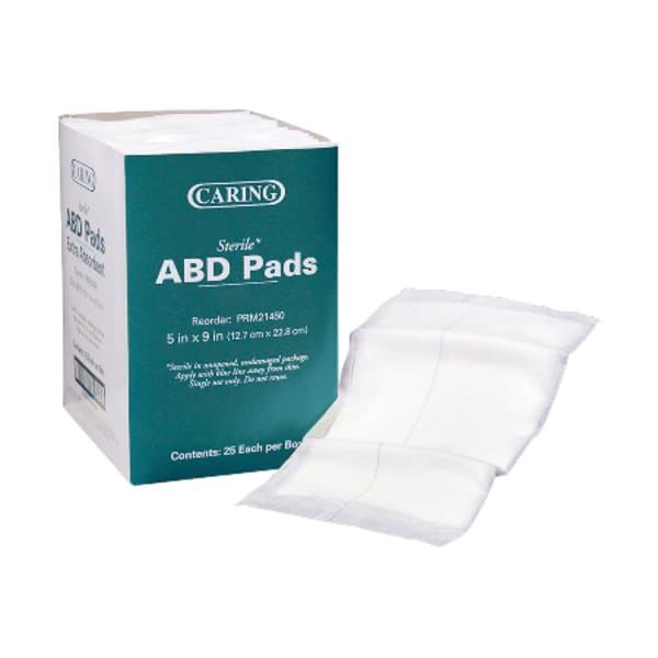 Medline Abdominal Pads, Sterile, 5in x 9in, White, Box Of 25