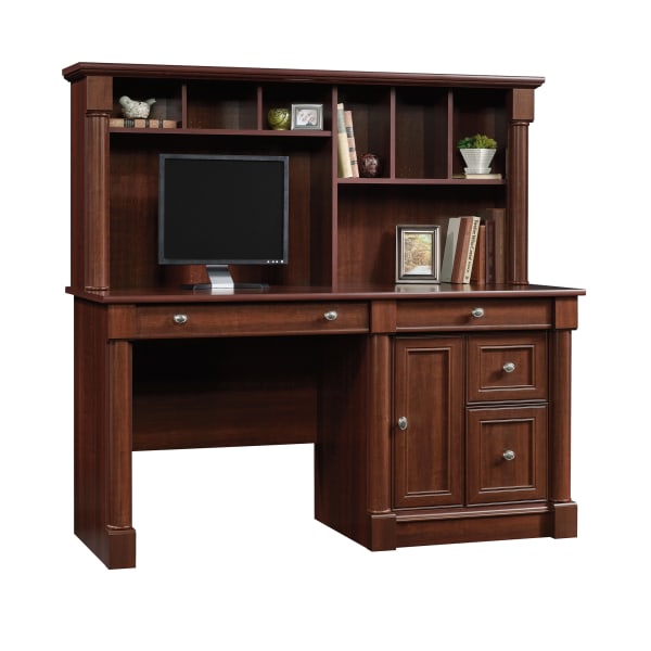 Sauder Palladia 60inW Computer Desk With Hutch, Select Cherry