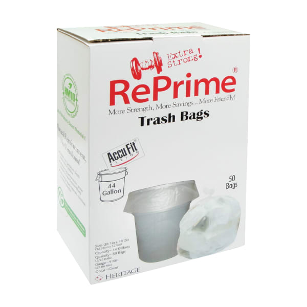 Heritage Accufit Can Liners, 44 Gallon, 0.9 Mil, Clear, Box Of 50