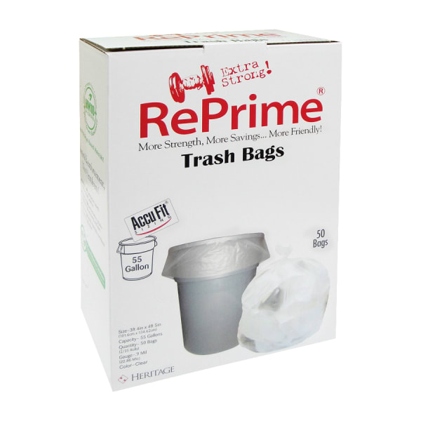 Heritage Accufit Can Liners, 55 Gallon, 0.9 Mil, Clear, Box Of 50