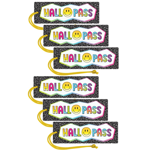 Teacher Created Resources Brights 4ever Magnetic Hall Passes, 6-3/4in x 2-1/4in, Multicolor, Pack Of 6 Passes