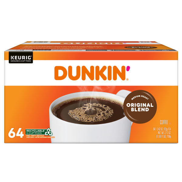 Dunkin Donuts Single-Serve Coffee K-Cup Pods, Original Blend, Medium Roast, Carton Of 64 Pods