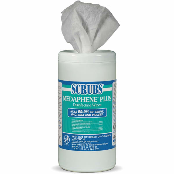 SCRUBS Medaphene Plus Disinfecting Wipes - Citrus Scent - 9in Length x 6in Width - 73 - 6 / Carton - Colorless