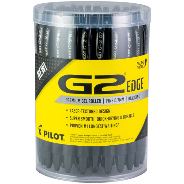 Pilot G2 Edge Gel Pens, Fine Point, 0.7mm, Black Barrel, Black Ink, Pack Of 36 Pens