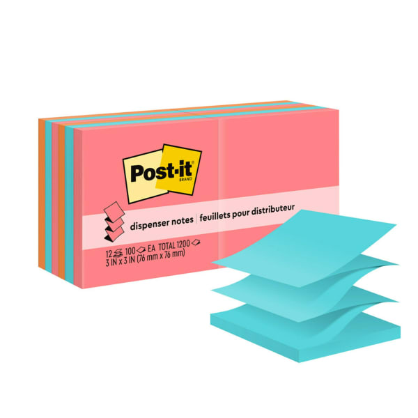 Post-it Pop Up Notes, 12 Pads, 3 in x 3 in, Clean Removal, School Supplies and Office Products, Sticky Notes for Vertical Surfaces, Monitors, Walls and Windows, Poptimistic Collection