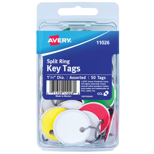 Avery Metal Rim Key Tags, 1 1/4in, Pack Of 50, Assorted Colors