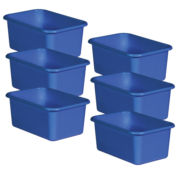 Teacher Created Resources Small Plastic Storage Bins, 5inH x 11-3/8inW x 7-3/4inD, Blue, Pack Of 6