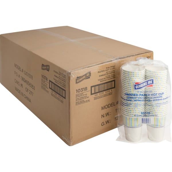 Genuine Joe 12 oz Hot Beverage Cups - 12 fl oz - Assorted - Paper - Hot Chocolate, Cappuccino, Tea, Coffee, Beverage - 50 Pack - 20 / Carton