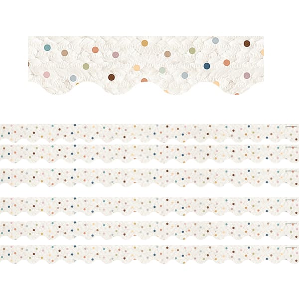Teacher Created Resources Scalloped Border Trim, Everyone Is Welcome Dots, 35ft Per Pack, Set Of 6 Packs