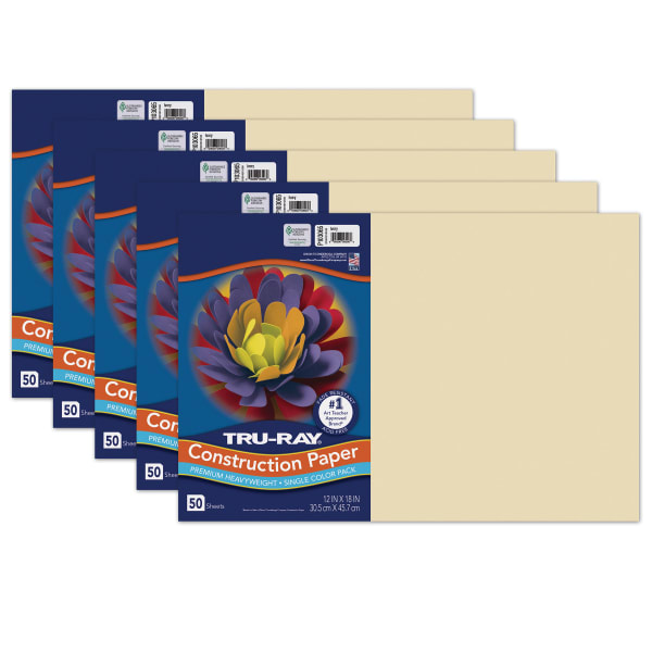 Tru-Ray Construction Paper, Heavyweight, 12in x 18in, Ivory, 50 Sheets Per Pack, Set Of 5 Packs