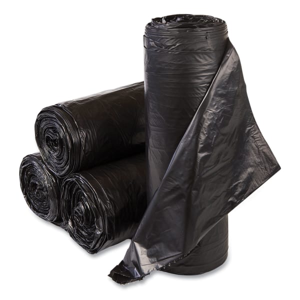 Inteplast Group High-Density Commercial Can Liners, 33 gal, 22 mic, 33in x 40in, Black, Interleaved Roll, 25 Bags/Roll, 10 Rolls/Carton