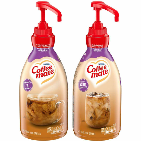 Coffee mate Sweetened Original Liquid Creamer Pump Bottle - Gluten-Free - Sweetened Original Flavor - 50.72 fl oz (1.50 L) - 2/Carton - 300 Serving