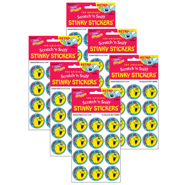 Trend Retro Scratch N Sniff Stinky Stickers, Ex-Squeeze Me!/Lemon Juice, 24 Stickers Per Pack, Set Of 6 Packs